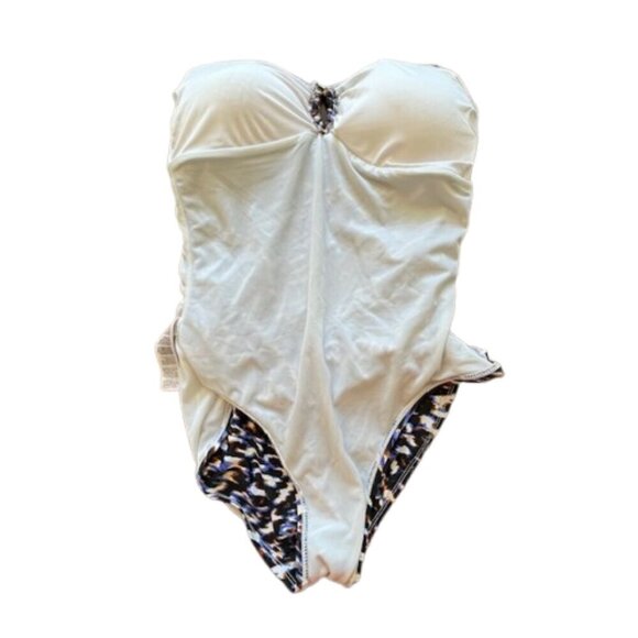 Spanx Bandeau One Piece Slimming Swimsuit Cheetah Print Size 12 - Picture 10 of 11